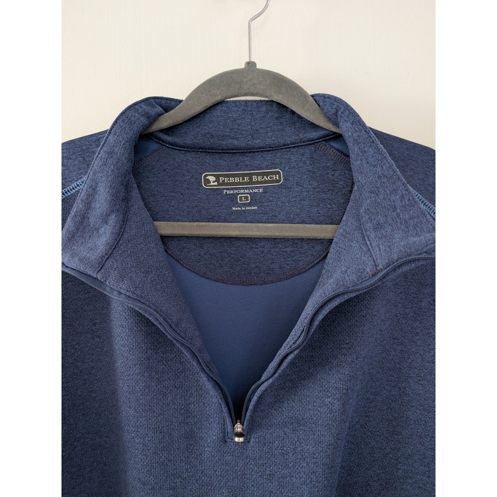 Pebble Beach Performance Mens L Navy Blue Heather Quarter Zip Pullover Golf